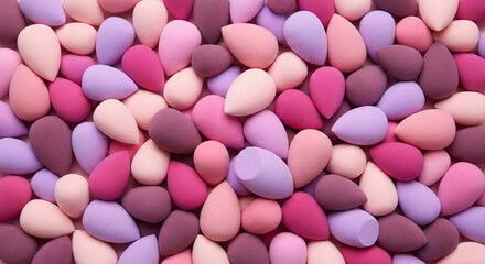 Background of colorful pink and purple makeup sponges