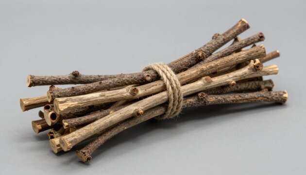 Collecting twigs for firewood backyard nature photography neutral background close-up view sustainable living