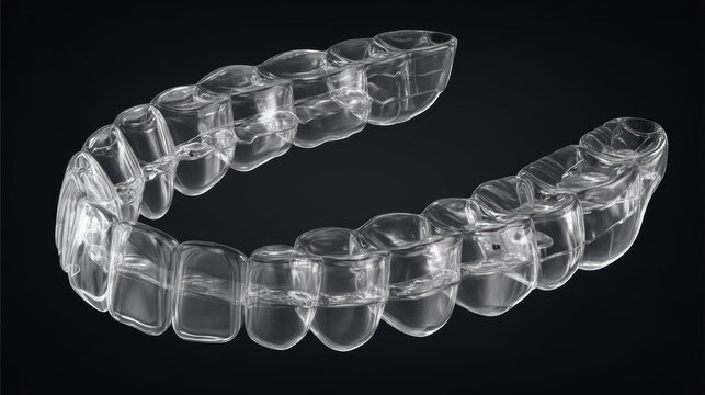 Clear dental retainer for teeth alignment, transparent orthodontic appliance designed to fit over teeth for correction and protection