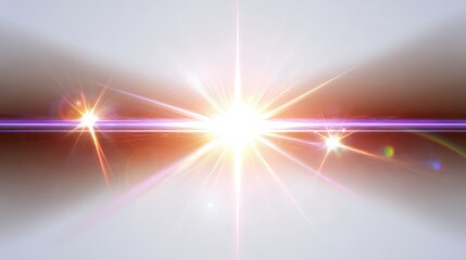 Bright Orange Light Burst with Lens Flare Against a White Background