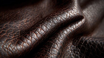 Closeup Shiny Dark Brown Leather Texture Detail