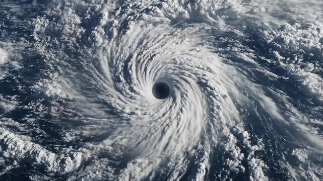 Captivating aerial view of massive swirling oceanic cyclone in dynamic motion from space