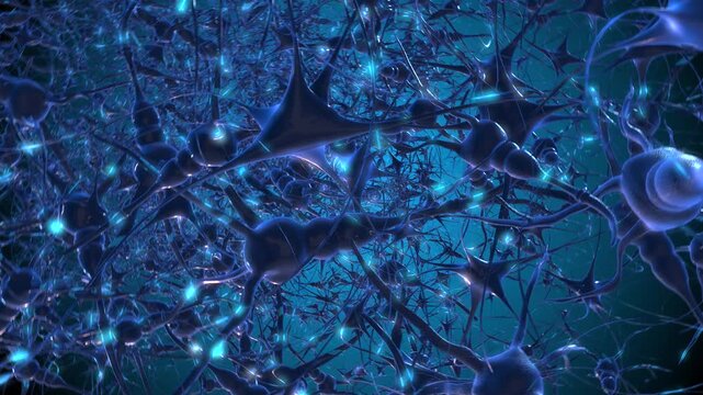 brain neural network and neurons synapse firing 3d render in 4K