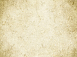 Obraz premium Beige old grunge faded paper background with floral patterns.
