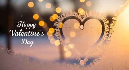 Naklejka premium Romantic Happy Valentine’s Day Greeting with Golden Bokeh Fairy Lights in a Heart Shape