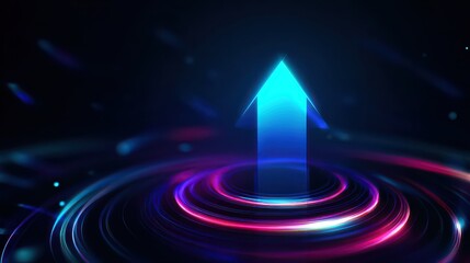Glowing Arrow Ascending from a Colorful Swirling Portal on Dark Background