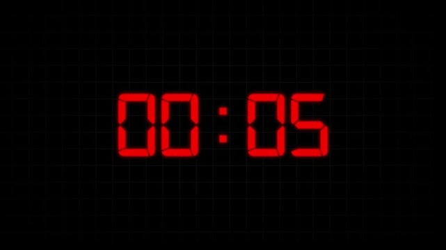 Digital Countdown timer one minute animation from 0 to 10 seconds on transparent background. 10 second timer clock animation. Countdown video with alpha channel.