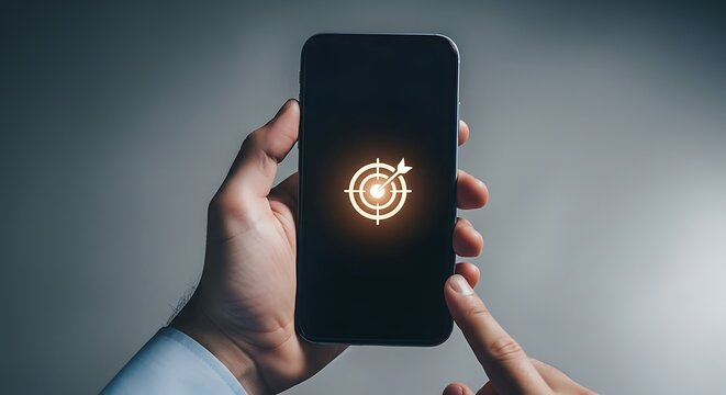 A person holding a smartphone with a glowing logo on the screen