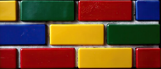 Fototapeta premium Colorful lego brick pattern on a flat surface showcasing a vibrant assortment of building blocks from a top view perspective