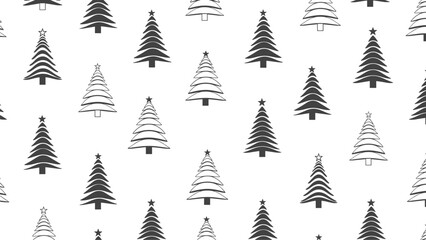 Fototapeta premium Minimalist seamless pattern featuring an array of monochrome Christmas trees in various styles, evoking a serene winter wonderland.