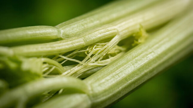 Close-up Macro Shot of a Vibrant Green Plant Stem Showing Intricate Fibrous Textures