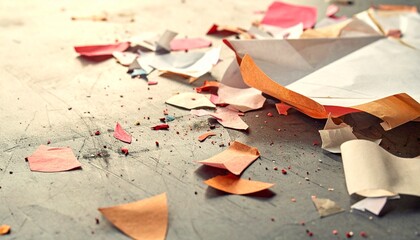 Carnival Confetti Paper Debris After Celebration on Urban Floor, Festive Abstract Background