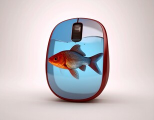 Surreal Computer Mouse Filled with Water and Goldfish Concept