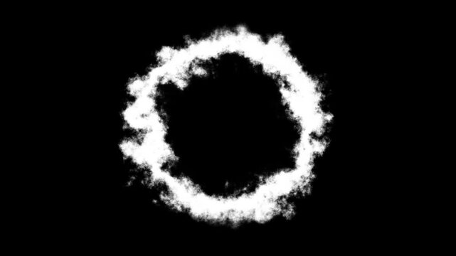 Cinematic Shockwave Set And Energy Burst Effect. Abstract White Smoke Ring Expanding And Dissolving On A Black Background. Motion Graphics Overlays.