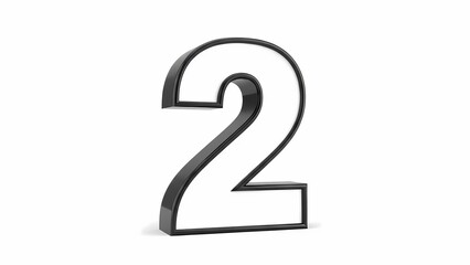 3D Black and White Number Two Isolated on White Background