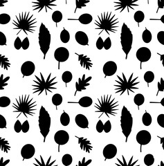 Seamless tropical leaf silhouette vector pattern background design