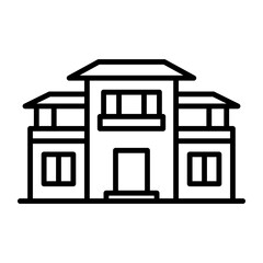 Large luxury mansion building, linear icon. Residential real estate, villa architecture, and family home. Line with editable stroke
