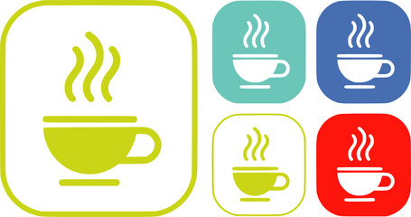 Obraz premium Four colorful square with steaming coffee cups in green yellow blue and red squares