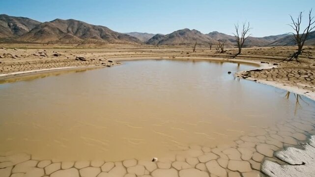 Cracked earth near shrinking water source
