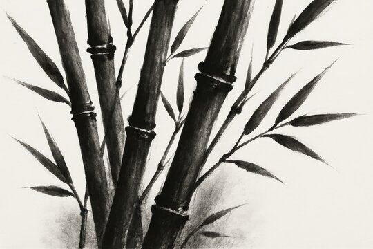 Minimalist ink painting of bamboo stalks and leaves in traditional East Asian brush style