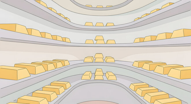 Curved gold bar arrangement illustration