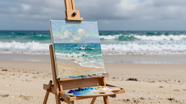 Art Easel Facing Ocean Waves