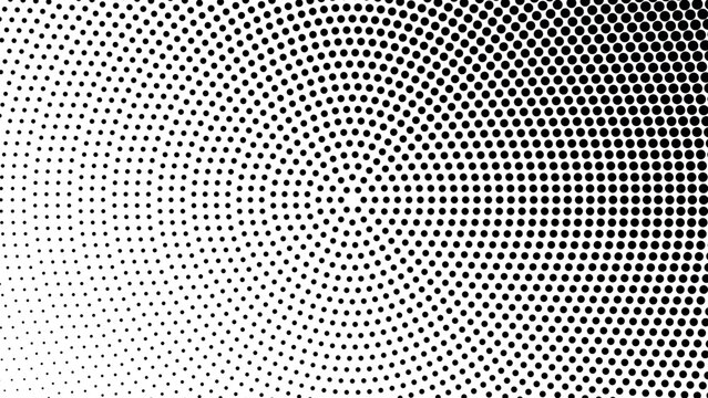 Radial halftone dot, circular pattern design element for backgrounds. Halftone dot textures vector of geometric doted gradients for retro pop art design.