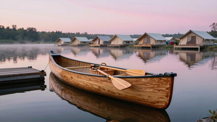 Obraz premium Canoe Tied To River Dock