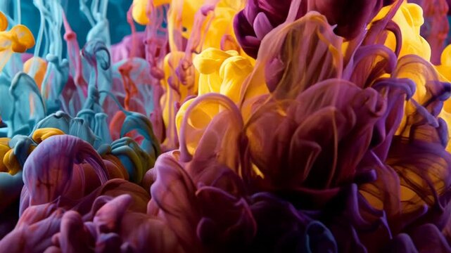 Colorful Ink Clouds in Water Motion.