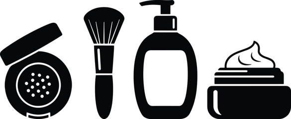 Solid Silhouette Cosmetics and Skincare Beauty Tools Icon Collection