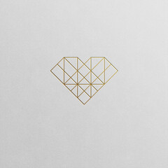Golden geometric heart line art design. Love symbol isolated on white.
