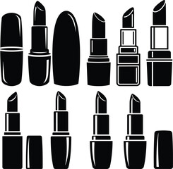 Black Silhouette Lipstick Makeup Cosmetic Beauty Product Icon Collection Set