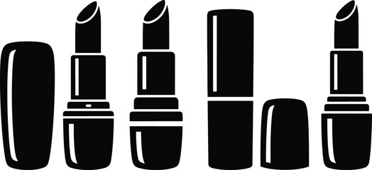 Solid Lipstick Cosmetics Icon Set Beauty Makeup Silhouette Collection
