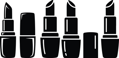 Solid Black Lipstick Makeup Silhouette Icon Set Beauty Cosmetic Collection