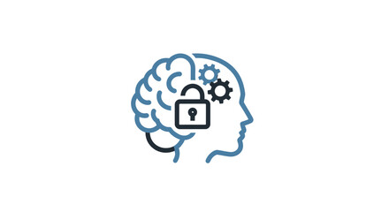 Obraz premium Human Head Brain Security Lock Mechanism.