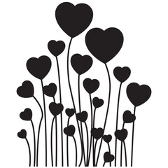 Black silhouette of heart shaped flowers isolated on white background © mukhlison id