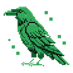 Fototapeta premium Pixel art green crow bird character