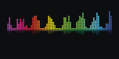 Fototapeta premium Colorful digital audio equalizer spectrum waveform with reflection on black background