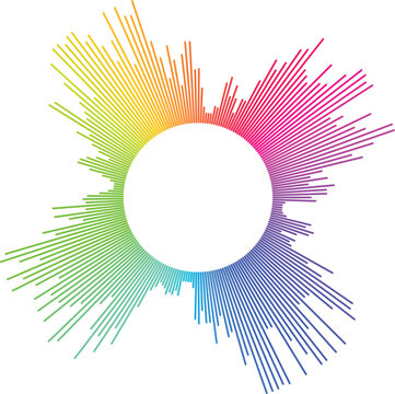 Colorful circular rainbow audio spectrum sound wave visualization on white background
