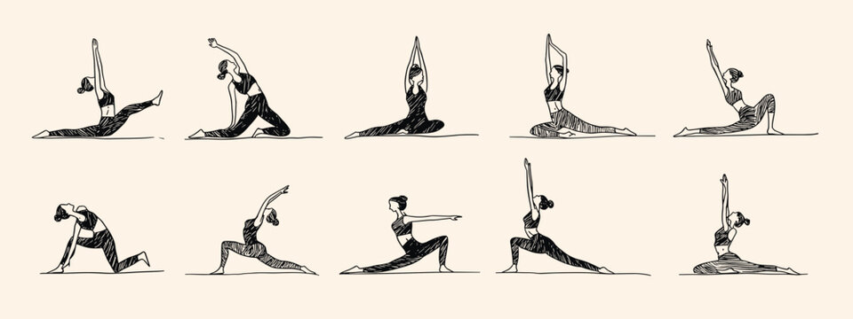 set vector illustration of a silhouette woman fitness or yoga , pilates training 