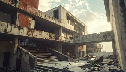 Obraz premium Decaying concrete buildings show damage and wear, a sign of age or conflict