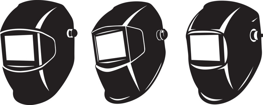 Silhouette of welding helmets, isolated on a white background. Perfect for welding, industrial safety, construction, metalwork, DIY, and graphic design projects.