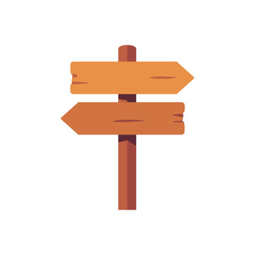 Trail signpost with wooden direction arrows, colorful vector flat style illustration, adventure theme
