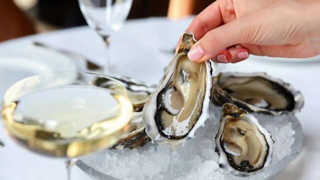 Elegant Oyster Delight: Fresh Seafood and White Wine Indulgence