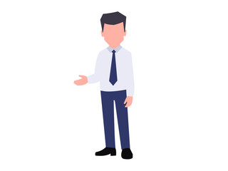 Obraz premium Businessman Explaining Idea with Hand Gesture – Flat Vector Character