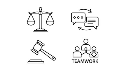 Fototapeta premium Law, Communication, Justice, and Teamwork Icons Set