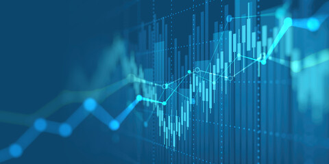Naklejka premium financial chart with uptrend line candlestick graph in stock market on blue color background