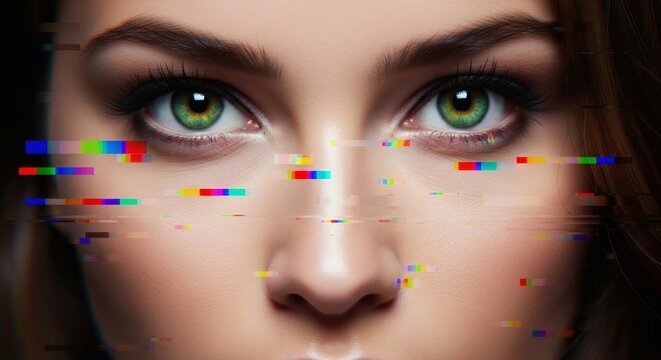 Glitch Gaze Cyberpunk Beauty with Pixelated Tears.