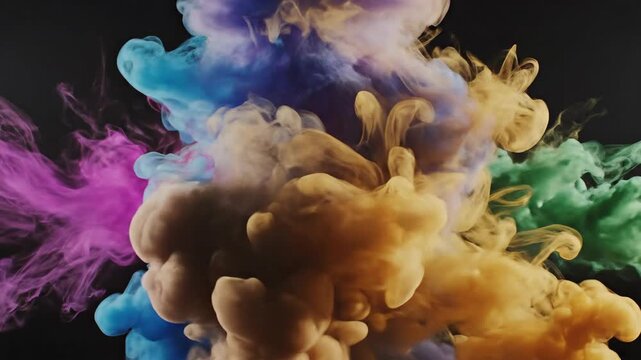 Swirling plumes of vibrant, cloudy colors against a dark void