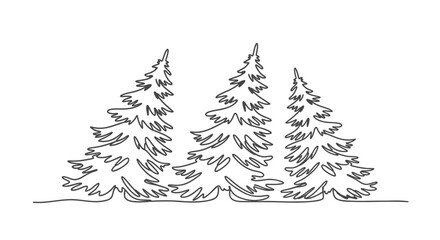 Obraz premium vector illustration of three pine trees in a line, minimalist black outline, for website or presentation, Isolated on transparent background, png
